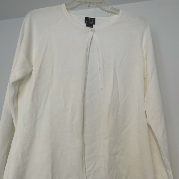 1 white petite L INC brand sweater and 1 yellow petite M Liz Baker Sweater - Picture 2 of 9